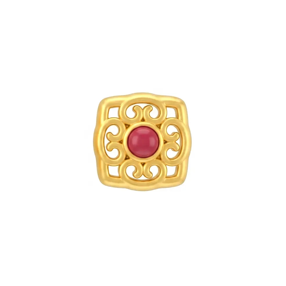 Charm Vàng 24K Hột Hoa Văn Vuông Đính Đá ANCARAT