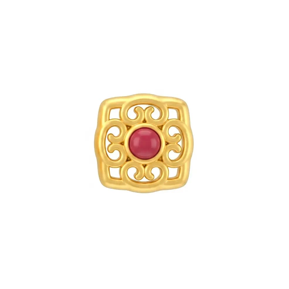 Charm Vàng 24K Hột Hoa Văn Vuông Đính Đá ANCARAT