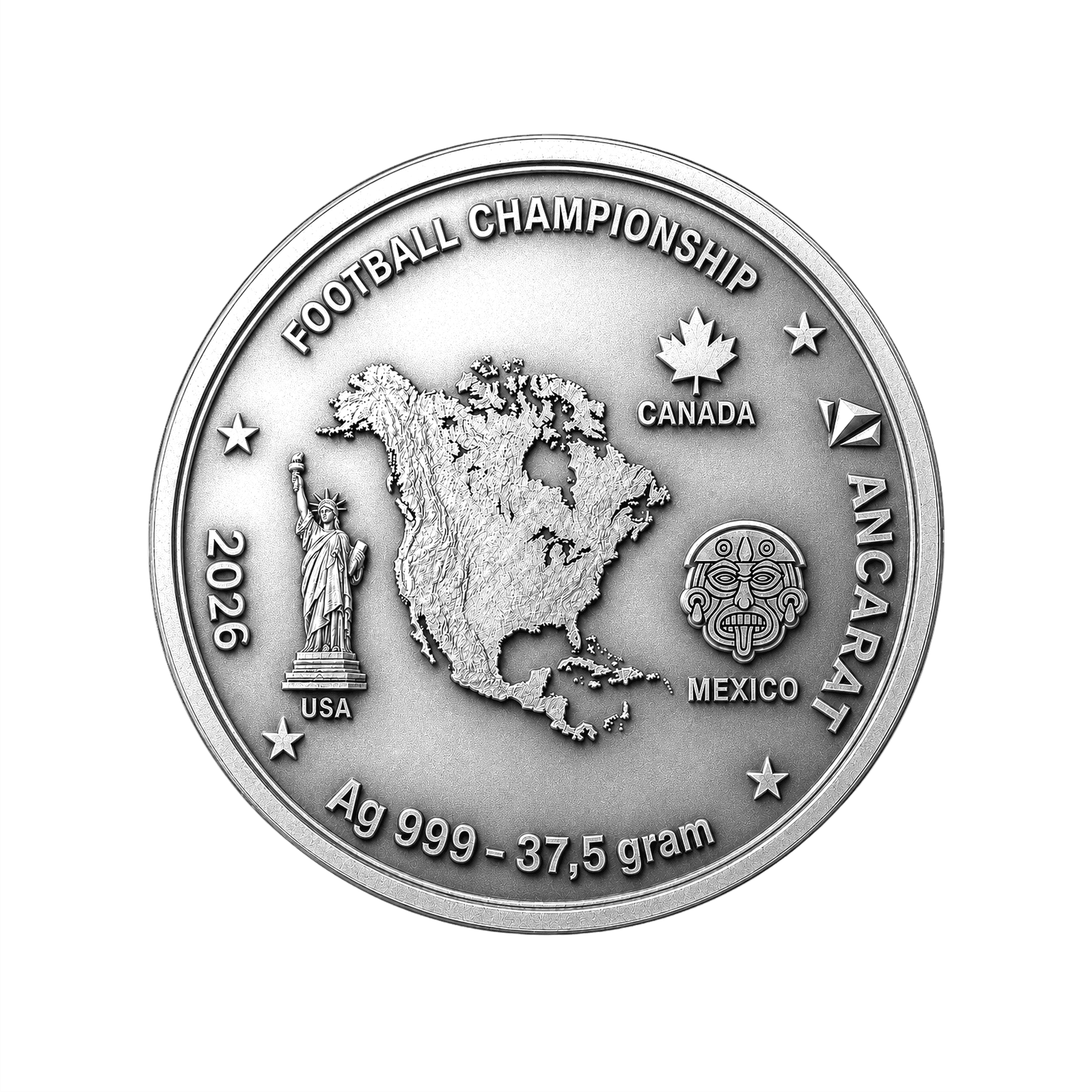 Football Championship 2026 .999 Antique Silver Coin - 37.5 gram