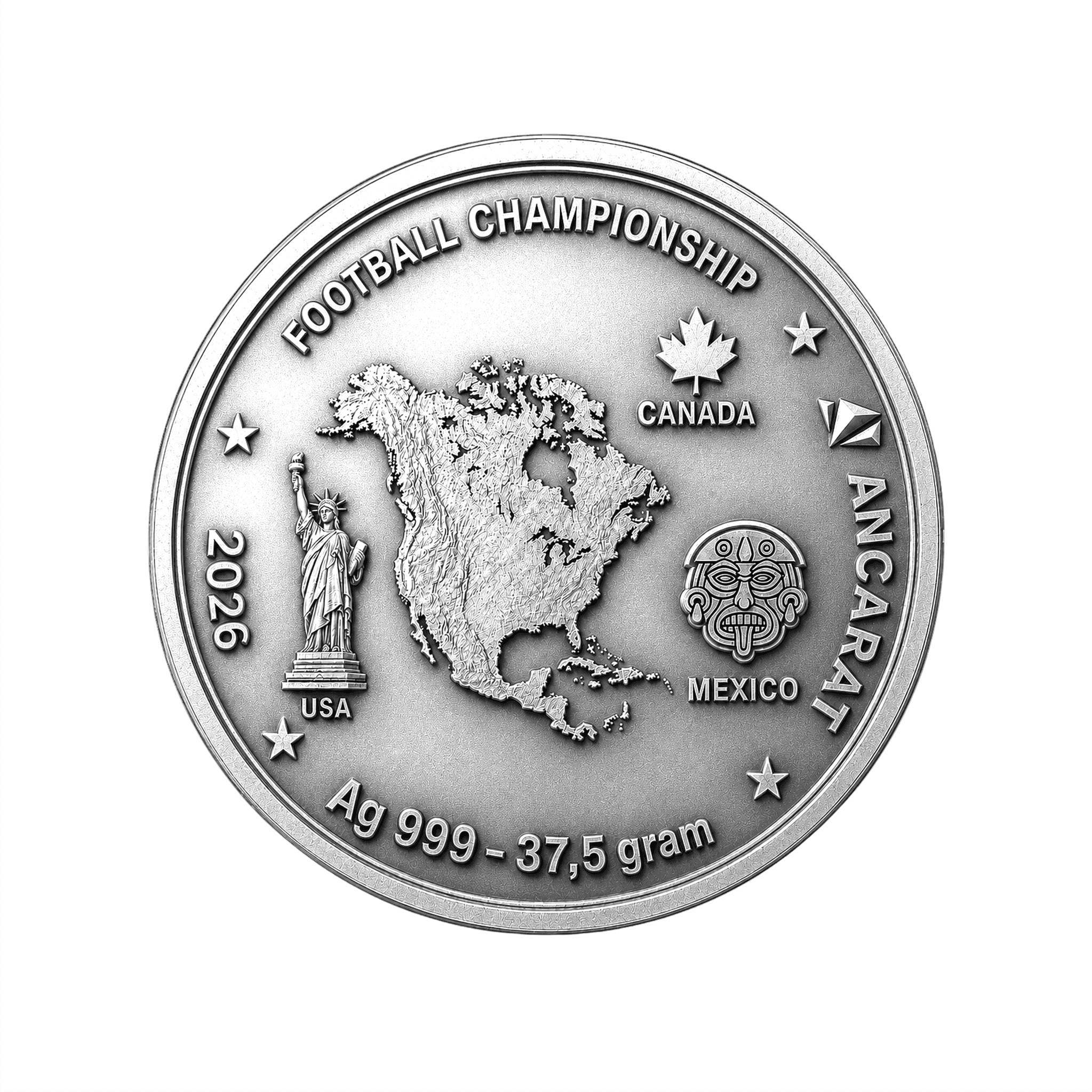 Football Championship 2026 .999 Antique Silver Coin - 37.5 gram
