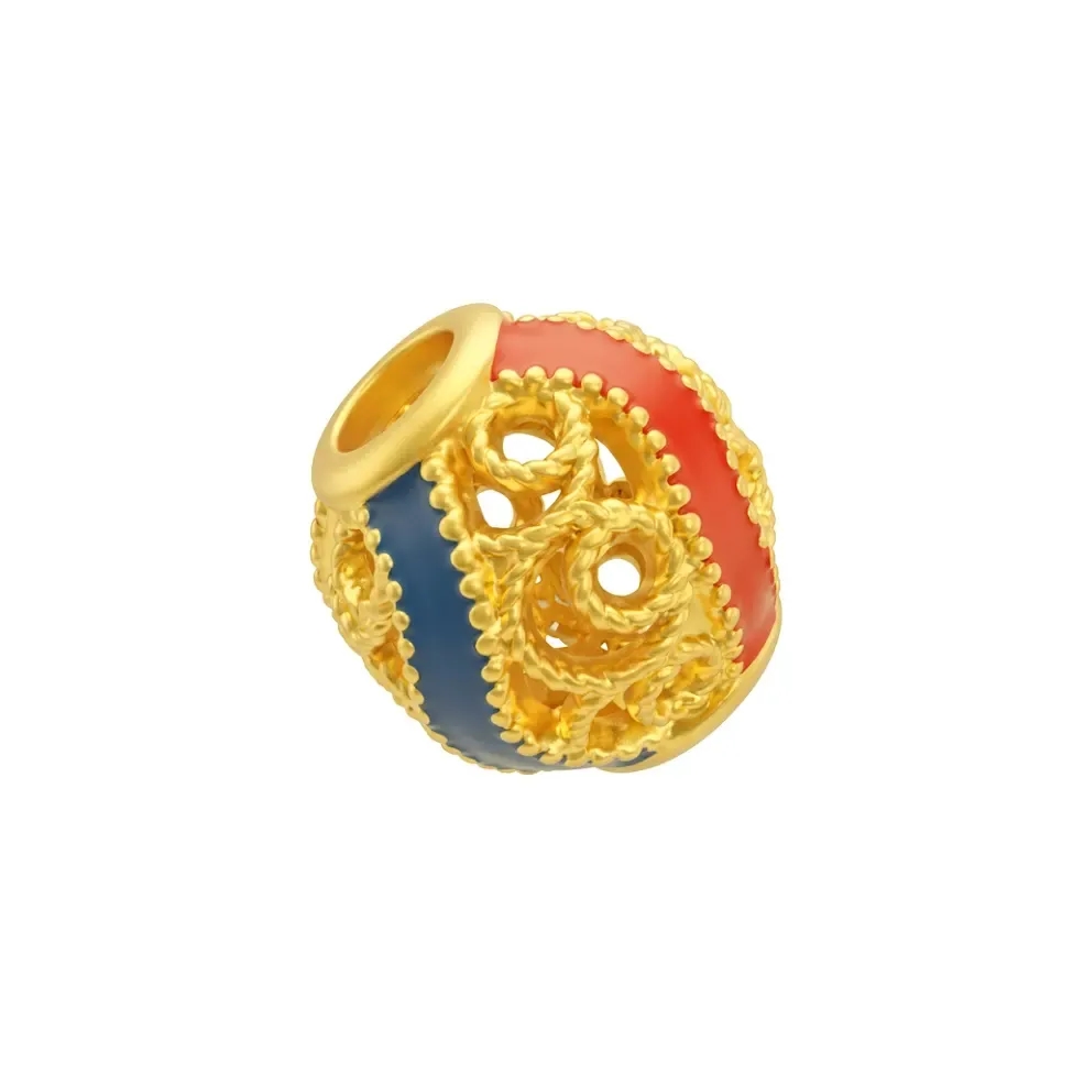 Charm Vàng 24K Hột tròn Hoa văn sơn màu 5D
