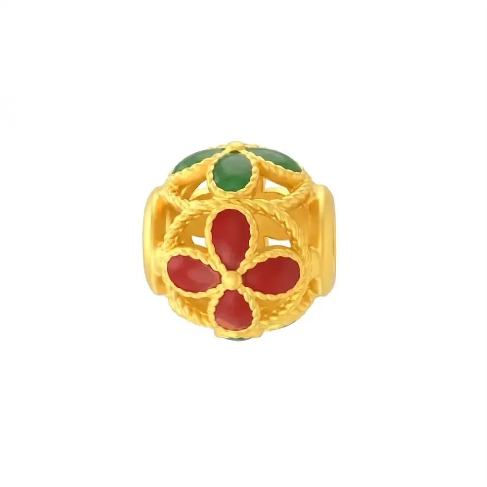 Charm Vàng 24K Hột Tròn Sơn Màu Xanh 5D ANCARAT