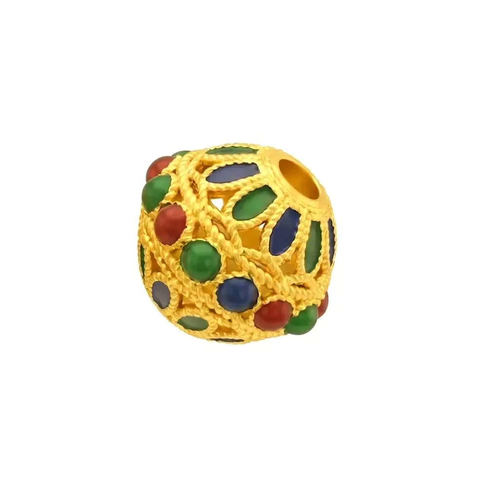 Charm Vàng 24K Hột Tròn Hoa Văn Sơn Màu - ES12 ANCARAT