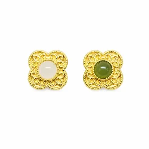 Charm Vàng 24K Hoa Văn 4 Cánh Đính Ngọc ANCARAT