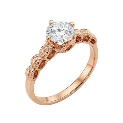 Nhẫn Vàng 18K Đính Đá Tròn Rosalia Họa Tiết ANCARAT
