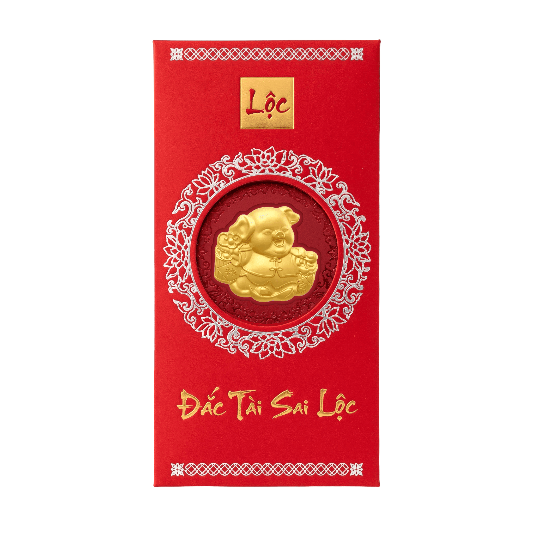 Bao Lì Xì Vàng 24K 9999 0.1g Kim Hợi Viên Mãn