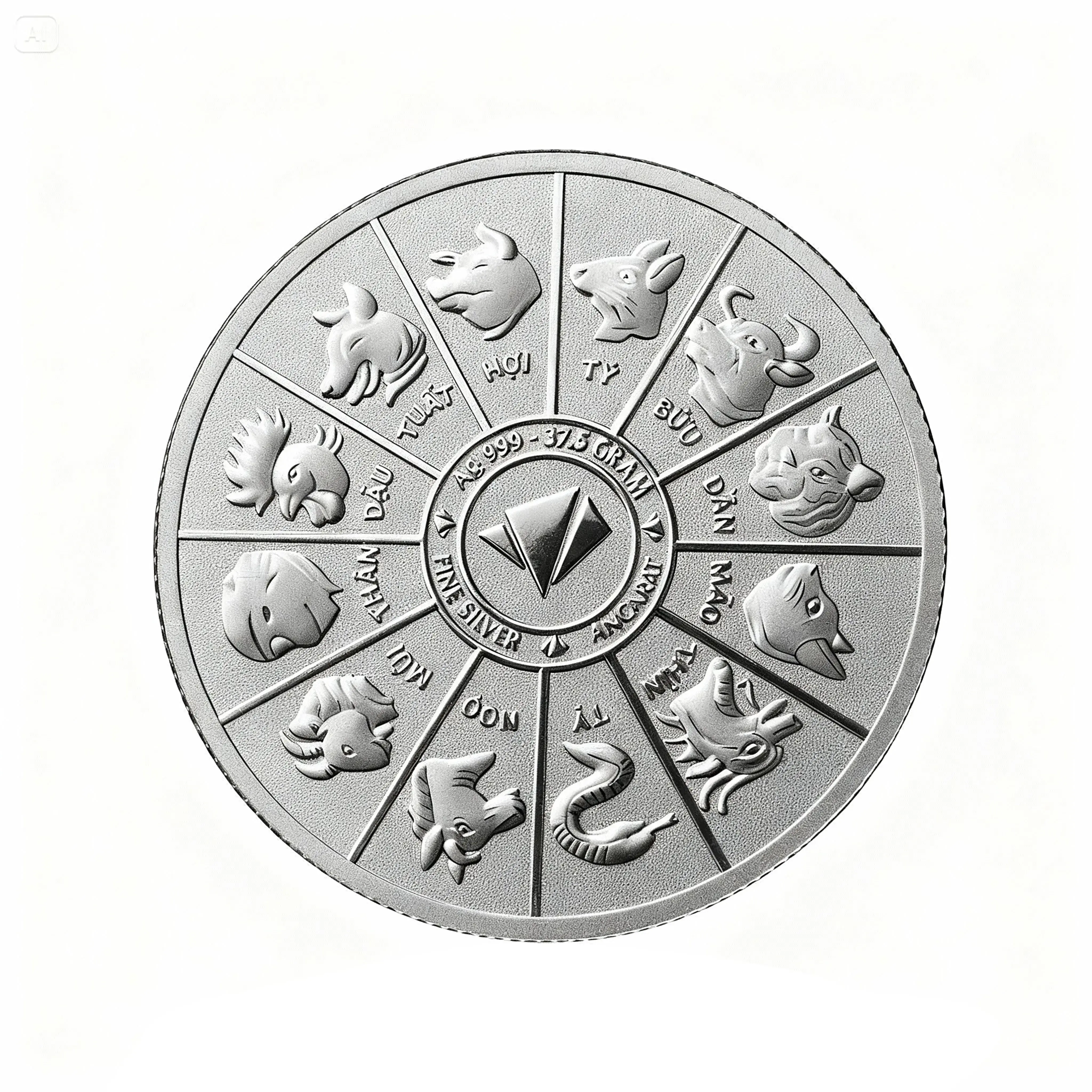Mặt sau bạc miếng Ancarat khắc vòng tròn 12 con giáp bảo vệ bình an Mặt sau bạc miếng Ancarat khắc vòng tròn 12 con giáp bảo vệ bình an