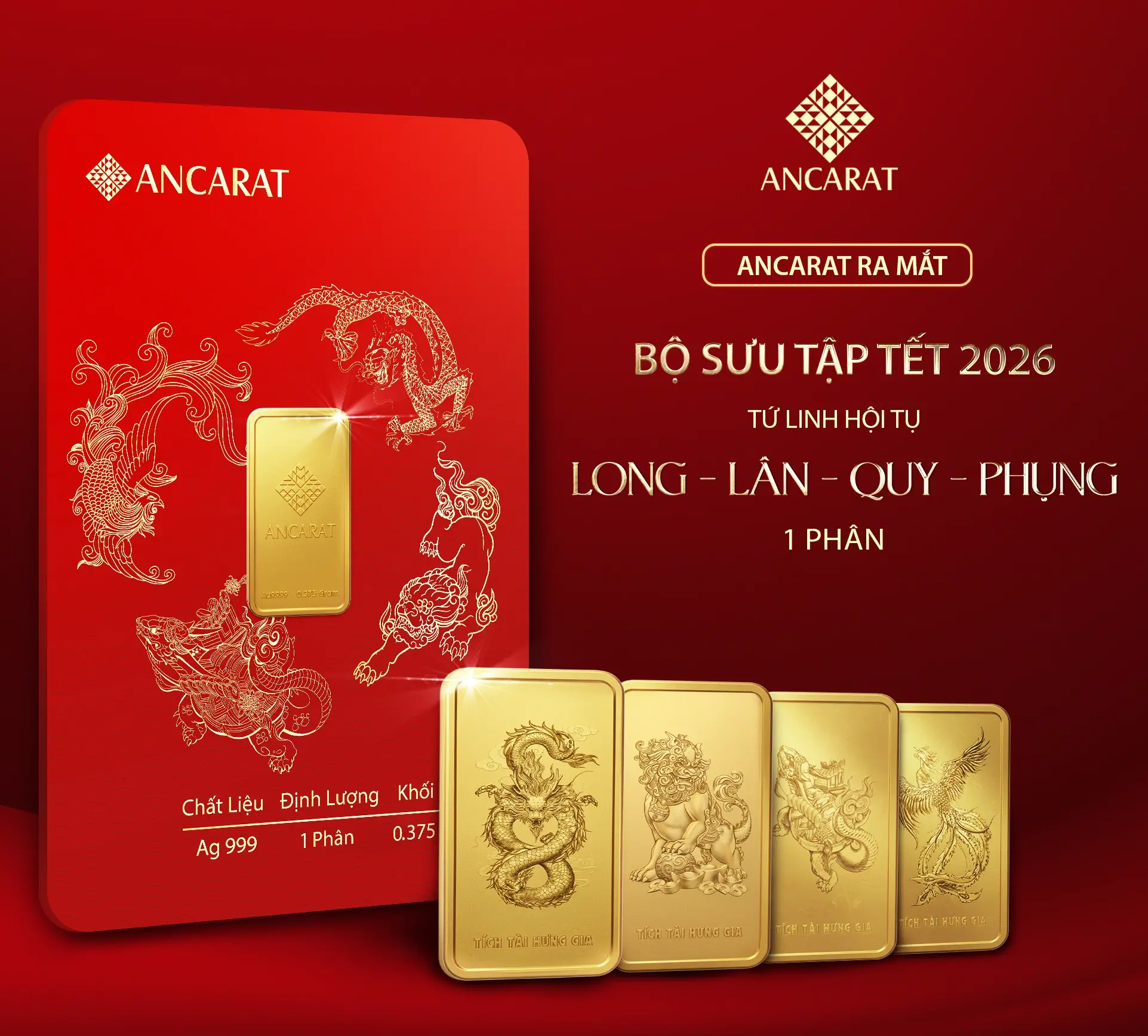 BST Tứ Linh Hội Tụ của Ancarat với trọng lượng vàng 0.1 chỉ, giải pháp tích lũy vàng thông minh dịp Tết.
