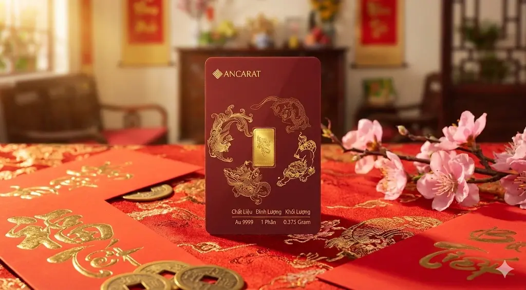 BST Tứ Linh Hội Tụ của Vàng Ancarat – Xu hướng quà Tết tinh tế với định lượng vàng 0,1 chỉ.