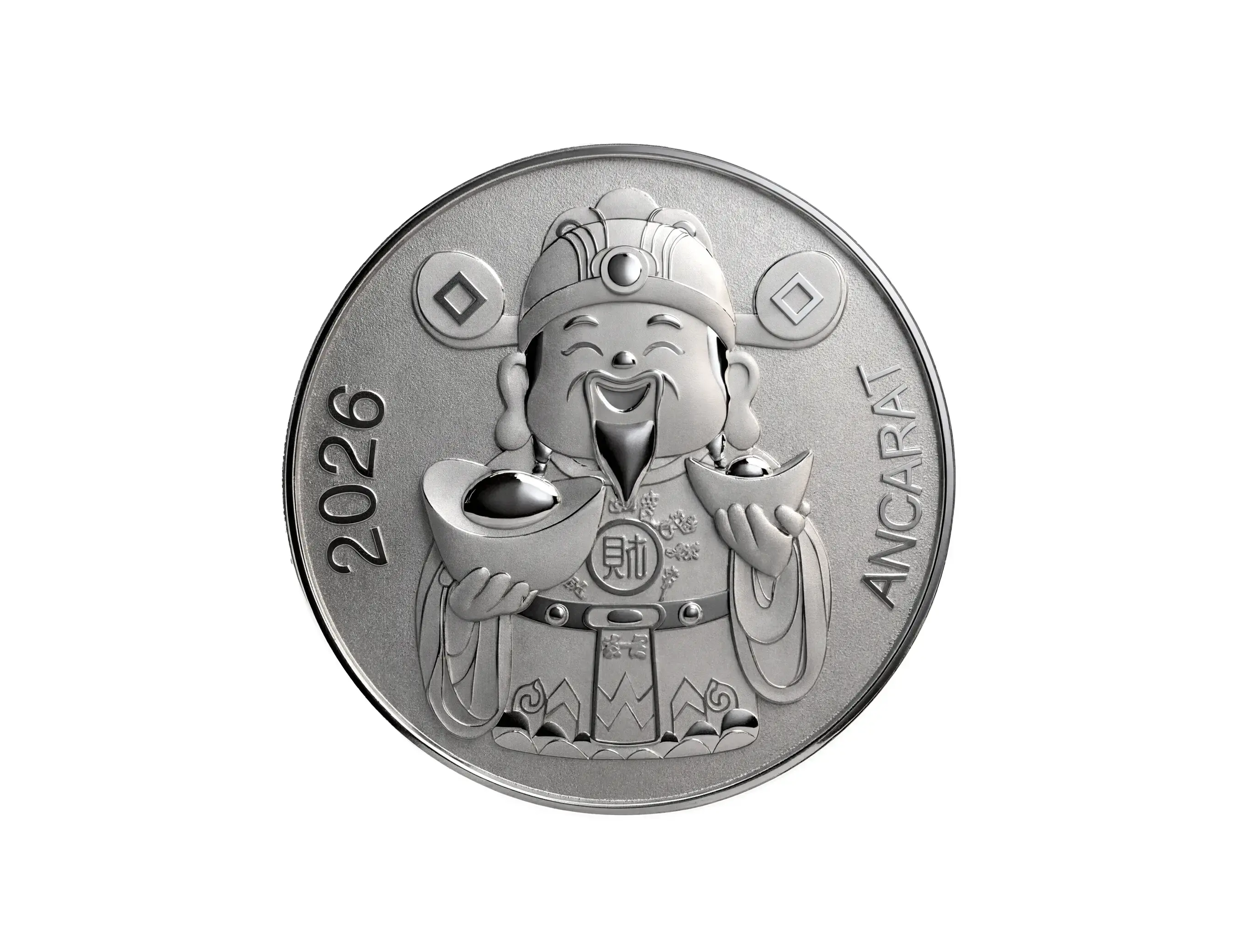 Cận cảnh ông Thần Tài với nụ cười hoan hỷ được đúc nổi 3D trên khối bạc 999 nặng 5 lượng, biểu tượng của đại phú đại quý. Cận cảnh ông Thần Tài với nụ cười hoan hỷ được đúc nổi 3D trên khối bạc 999 nặng 5 lượng, biểu tượng của đại phú đại quý.