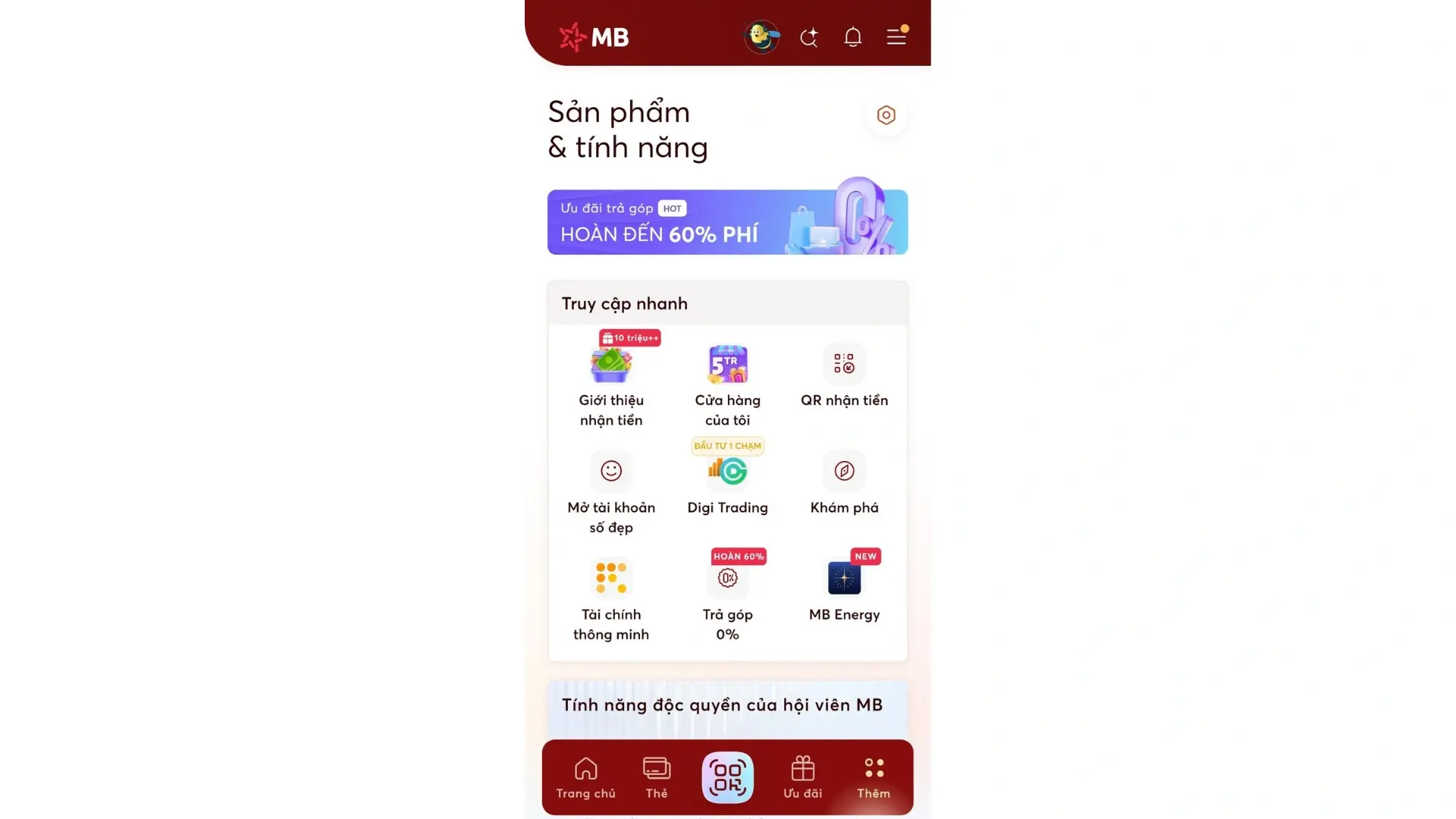 Truy cập mục Digi Trading trên App MB Bank để trải nghiệm đầu tư bạc "1 chạm".