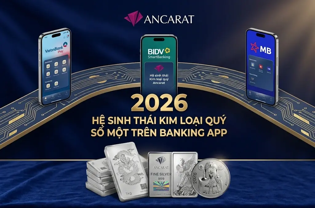 Lộ trình tham vọng của Ancarat 2026 nhằm xây dựng Hệ sinh thái kim loại quý lớn nhất Việt Nam trên nền tảng các Banking app hàng đầu.