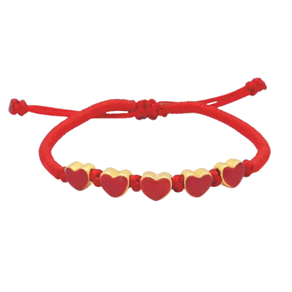 Vòng tay charm vàng 24k phối 5 charm Trái tim sơn màu