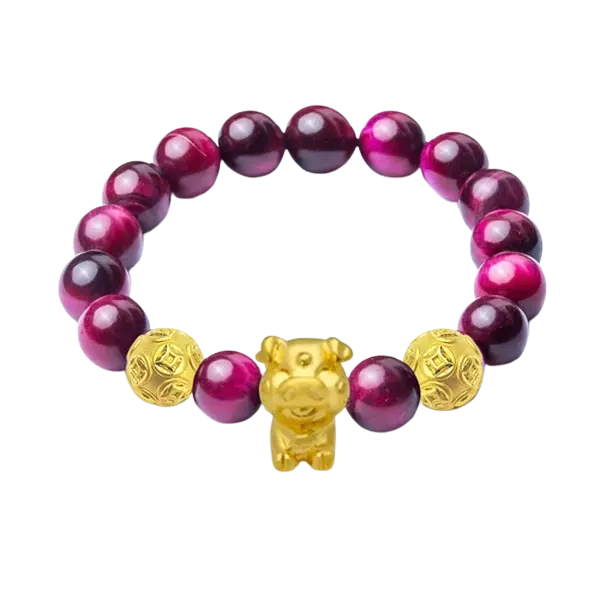 Vòng Đá Phối Charm Vàng 24K Kim Hợi Và Hột Kim Tiền