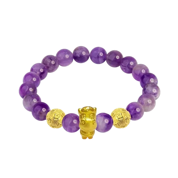 Vòng Đá Phối Charm Vàng 24K Kim Ngọ Và Hột Kim Tiền