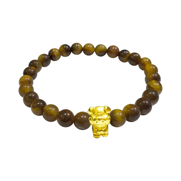 Vòng tay đá mắt hổ phối charm vàng con giáp Hợi – May mắn