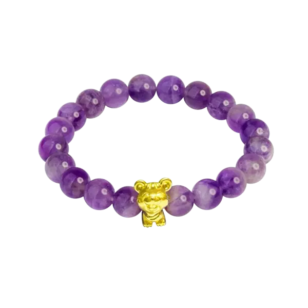 Vòng tay đá thạch anh tím phối charm vàng con giáp Tý – May mắn