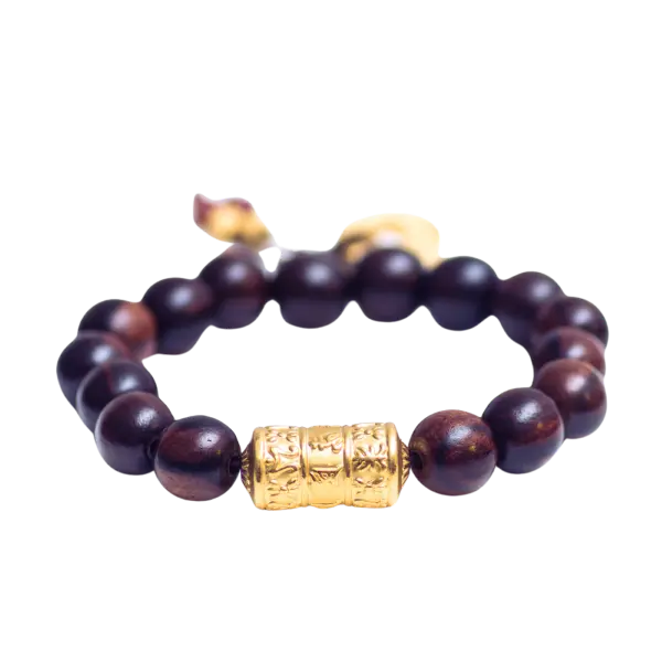 Lục tự chú phối đồng xu vàng 24K vòng gỗ sưa