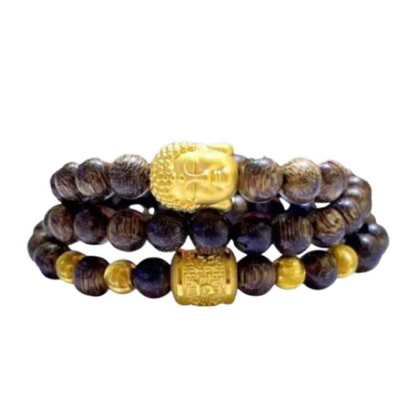 Vòng gỗ Trầm phối Charm Phật đầu mix Lục tự đại minh chú trụ