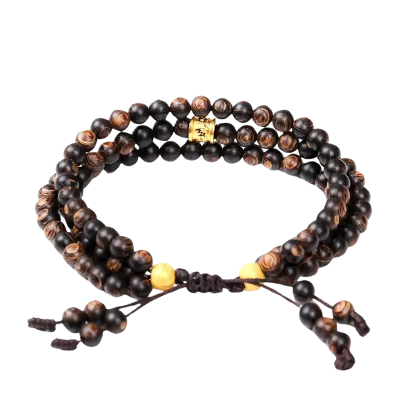 Vòng Trầm Mix Vàng 24k Lục Tự Đại Minh Chú Cầu Bình An