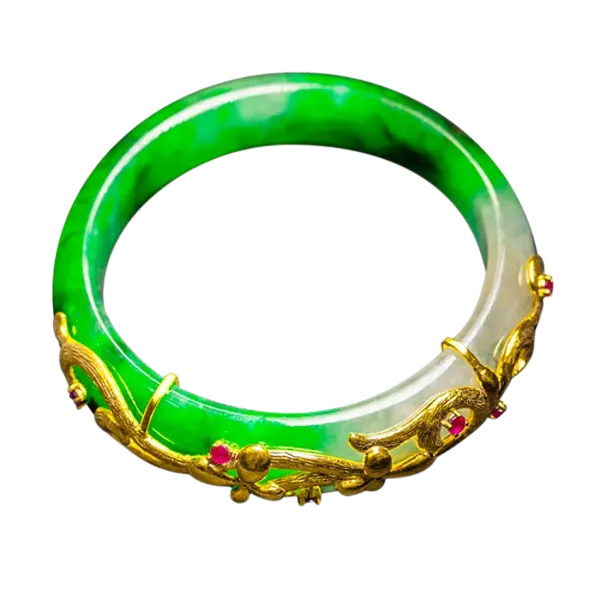 Vòng Cẩm Thạch Bọc Vàng 18K Hoa dây leo – Bình an – Hạnh phúc