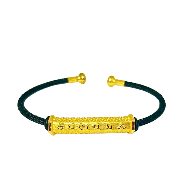 Vòng dây Thép phối Charm Vàng 24K Trụ Chú Bình An – may mắn