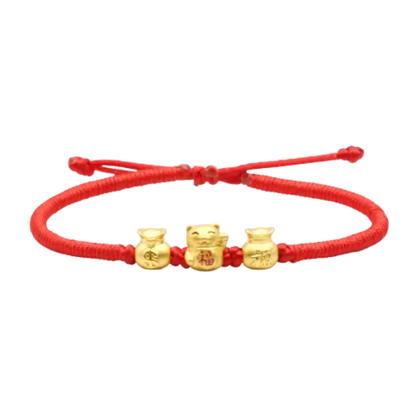 Vòng tay charm vàng 24K Bao tiền phối Mèo chiêu tài