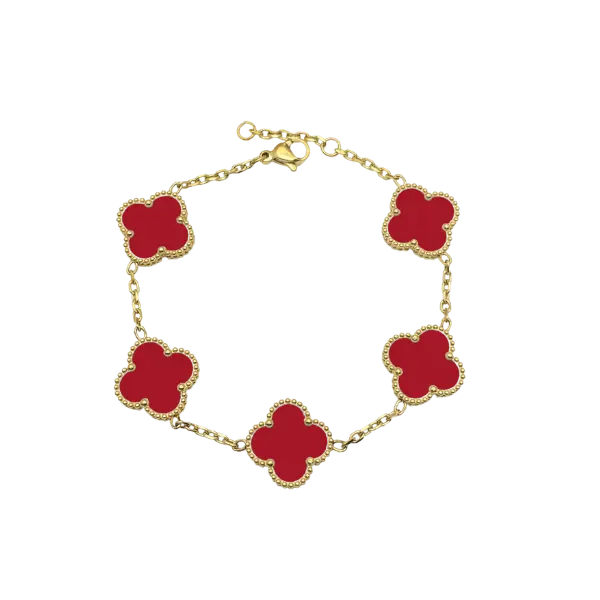 Lắc tay Vàng 18K Golden Leaf 5 hoa 15mm (Bản thường) – Màu đỏ
