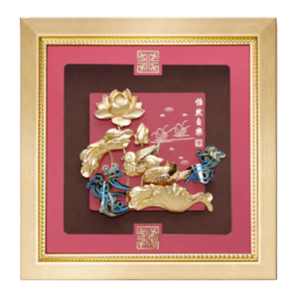 Tranh Mạ Vàng 24K Liên Hoa Uyên Ương