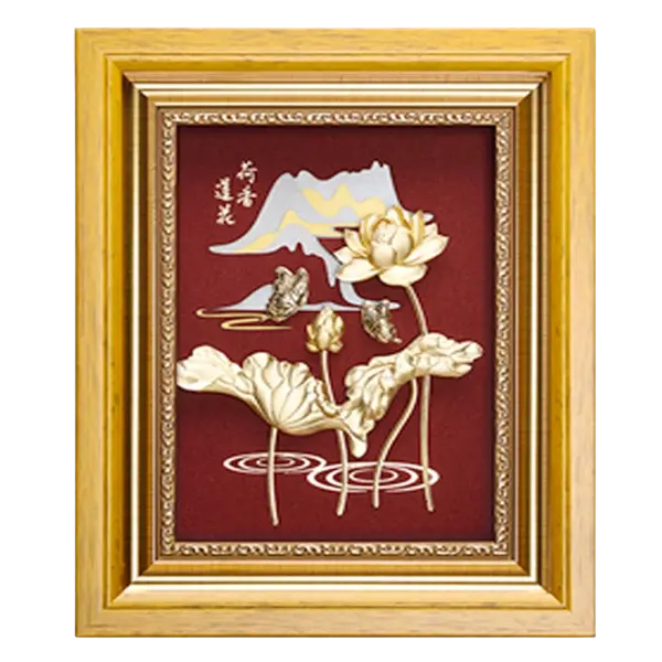 Tranh Mạ Vàng 24K Liên Hoa Hồ Điệp – May Mắn – Bình An