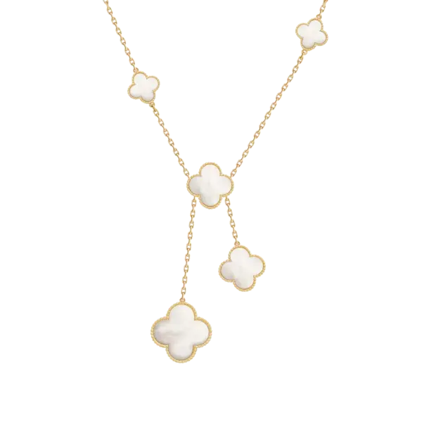 Dây chuyền vàng 18K Golden Leaf 5 hoa lớn (Bản dày) – Màu trắng