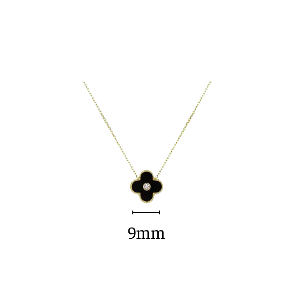 Dây chuyền vàng 18K Golden Leaf 9mm đính đá – Màu đen