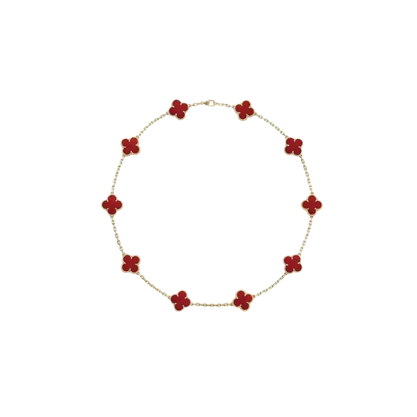 Dây chuyền vàng 18K Golden Leaf 10 hoa 9mm – Màu đỏ