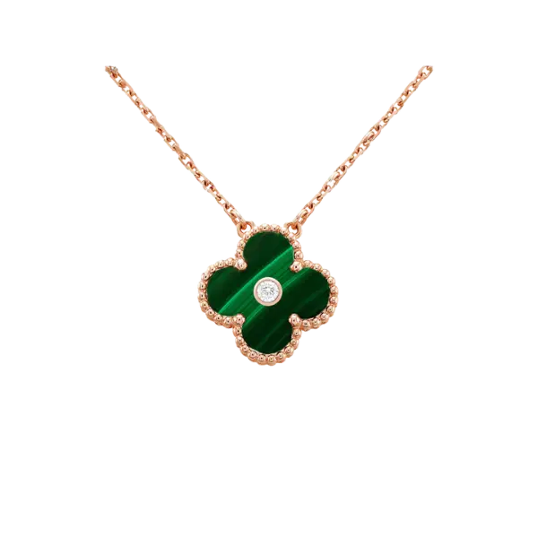 Dây chuyền Vàng 18K Golden Leaf 15mm Nhụy đính đá – Màu xanh lá