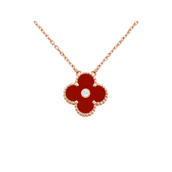 Dây chuyền Vàng 18K Golden Leaf 15mm Nhụy đính đá – Màu đỏ