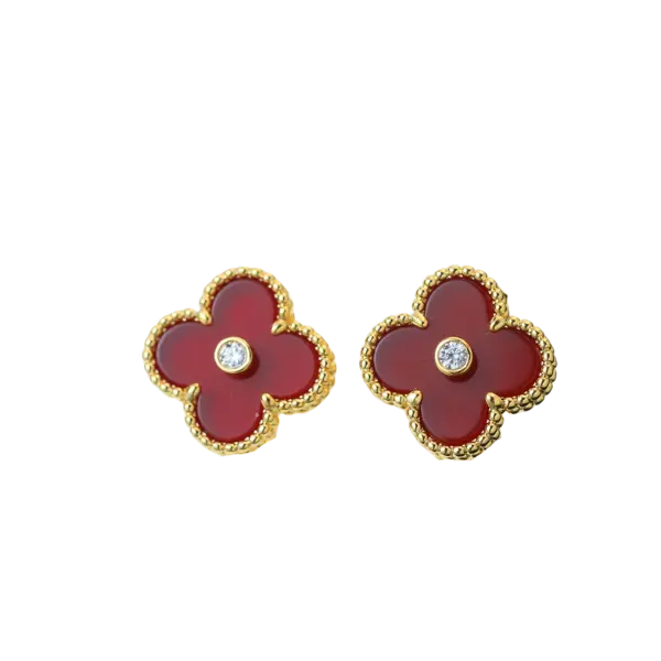 Bông tai vàng 18K Golden Leaf 13mm Nhụy Đính Đá – Màu Đỏ