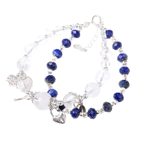 Vòng tay bạc đá Kyanite phối đá thạch anh trắng mix bạc