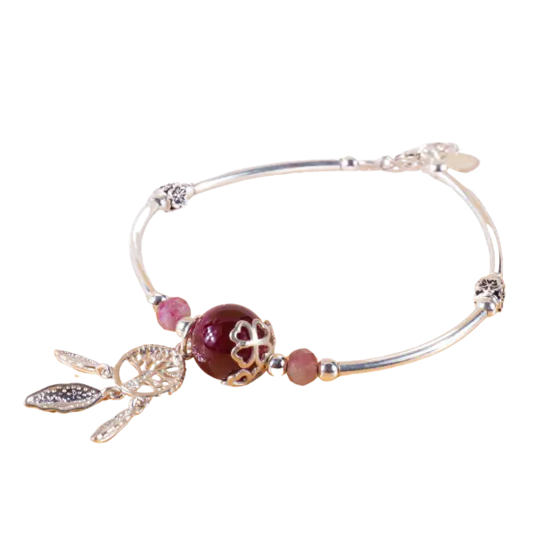 Vòng tay bạc đá Thạch Anh tím mix chuông gió phong thủy – tình duyên