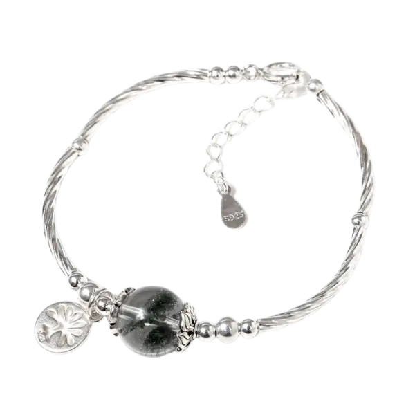 Vòng tay bạc phối đá ưu linh đen thiên nhiên mix bạc