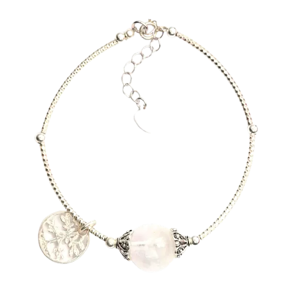 Vòng tay bạc phối đá ưu linh trắng mix bạc