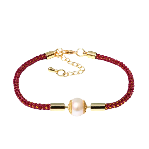 Vòng tay dây vải phối charm hột ngọc bọc bạc cao cấp mix bạc