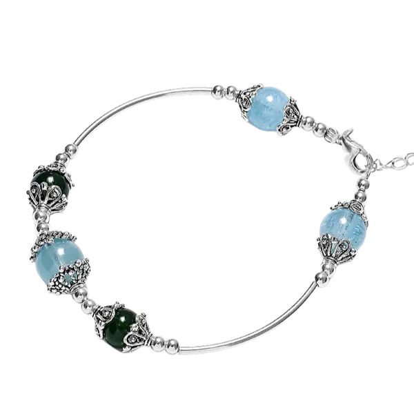 Vòng tay đá Aquamarine phối đá Ngọc bích