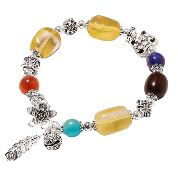 Vòng tay đá Hổ Phách phối Amazonite mix Thạch anh