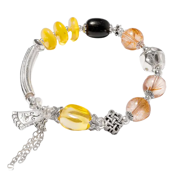 Vòng tay đá Hổ Phách phối Thạch anh Tóc đỏ