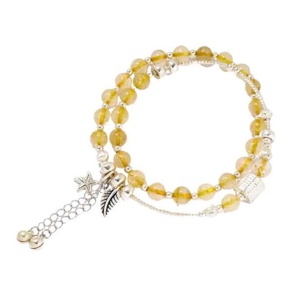 Vòng tay đá Thạch anh tóc vàng phối charm lục lạc