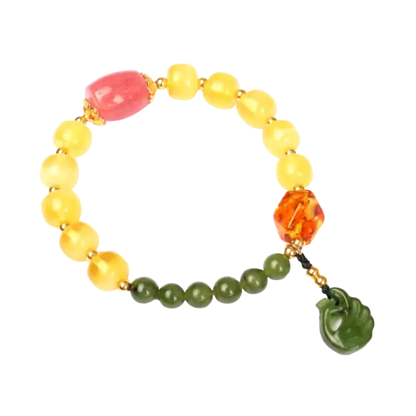 Vòng tay hổ phách phối đá ngọc bích mix bạc