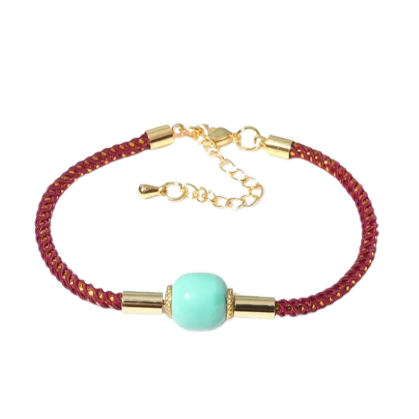 Vòng tay ngọc bọc bạc cao cấp phối dây vải mix bạc