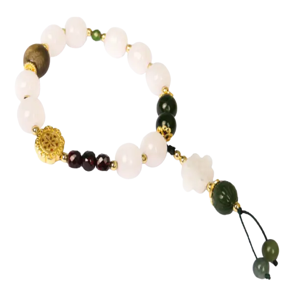 Vòng tay ngọc hòa điền trắng phối đá phong thủy mix bạc