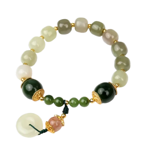 Vòng tay thạch anh xanh lá mix ngọc hòa điền mix bạc