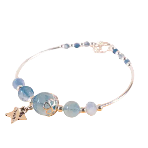 Vòng tay bạc đá Aquamarine mix charm bạc ngôi sao